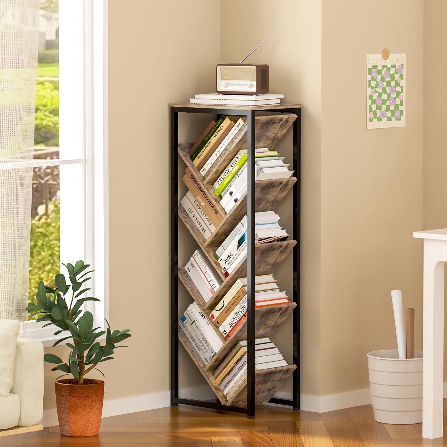 Cutogxon Tree Bookshelf - 9 Tier Floor Standing Tree Bookshelf for Hardcover Books, Small Bookshelf for Small Spaces Bookshelves Wooden Book Storage Organizer Shelves for Bedroom Living Room