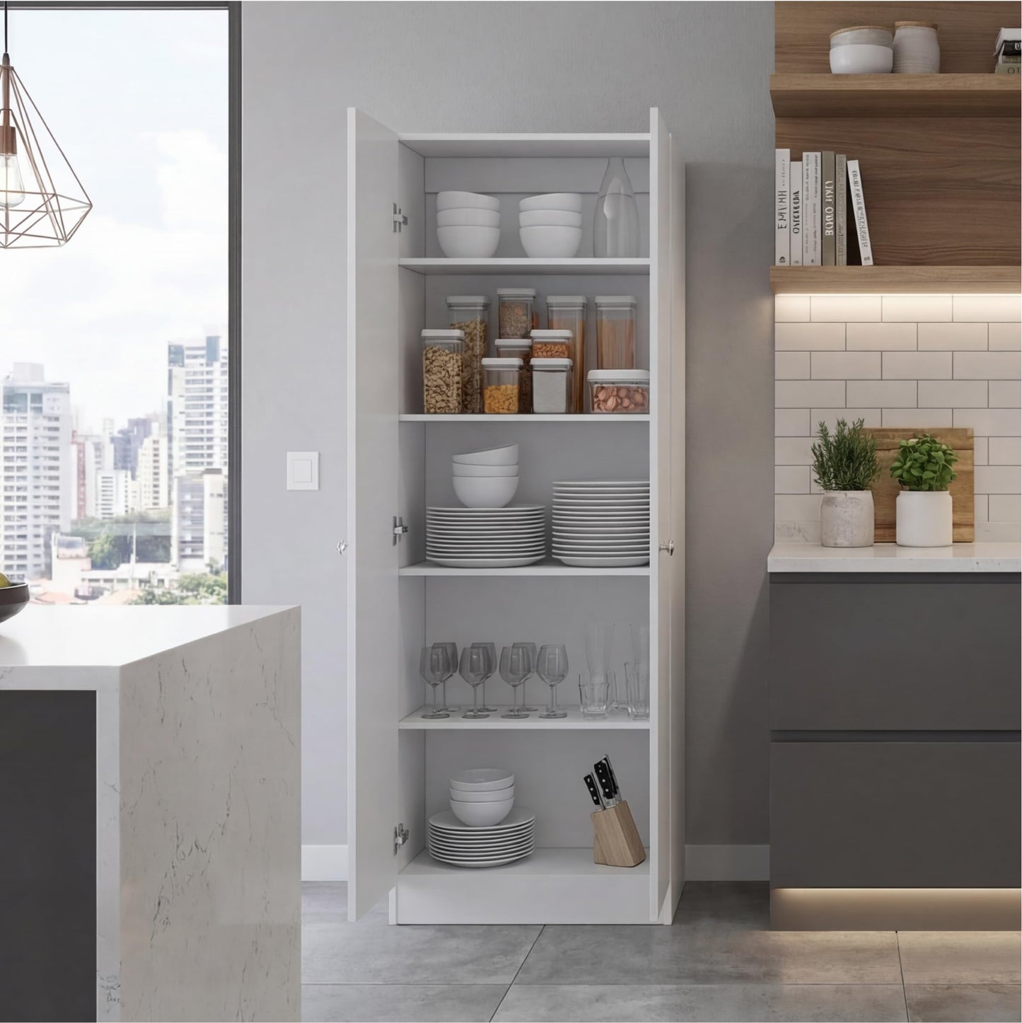 Tuhome Lambardi Tall Pantry Cabinet, 71.1" Freestanding Kitchen Pantry Storage Cabinet with 2 Doors and 4 Adjustable Shelves, Engineered Wood Pantry Organizers and Storage, Slim 11.8" Depth