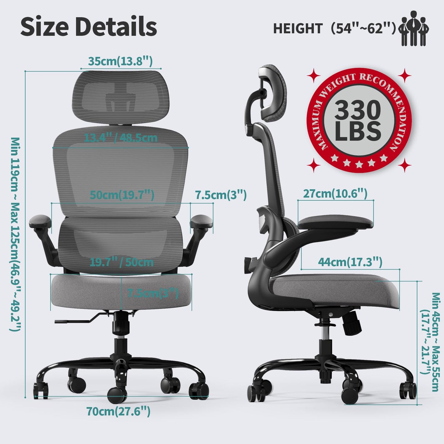 TRALT Office Chair Ergonomic Desk Chair, 330 LBS Home Mesh Office Desk Chairs with Wheels, Comfortable Gaming Chairs (Black Grey)