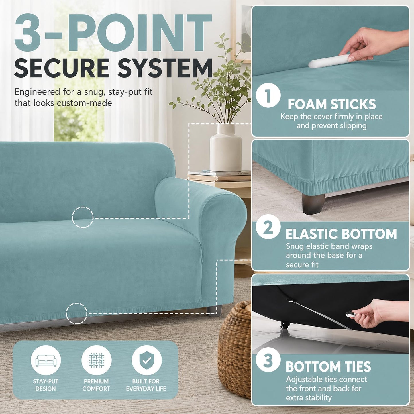 YEMYHOM Real Velvet Couch Covers for 2 Cushion Couch High Stretch 1 Piece Loveseat Slipcover for Pets Dogs Anti Slip Love Seat Sofa Slipcover Furniture Protector (55"-69", Dusty Blue)