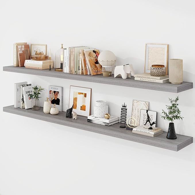 Acovy 72 Inch Floating Shelves, 9.3" Deep Floating Shelf Wall Mounted, Rustic