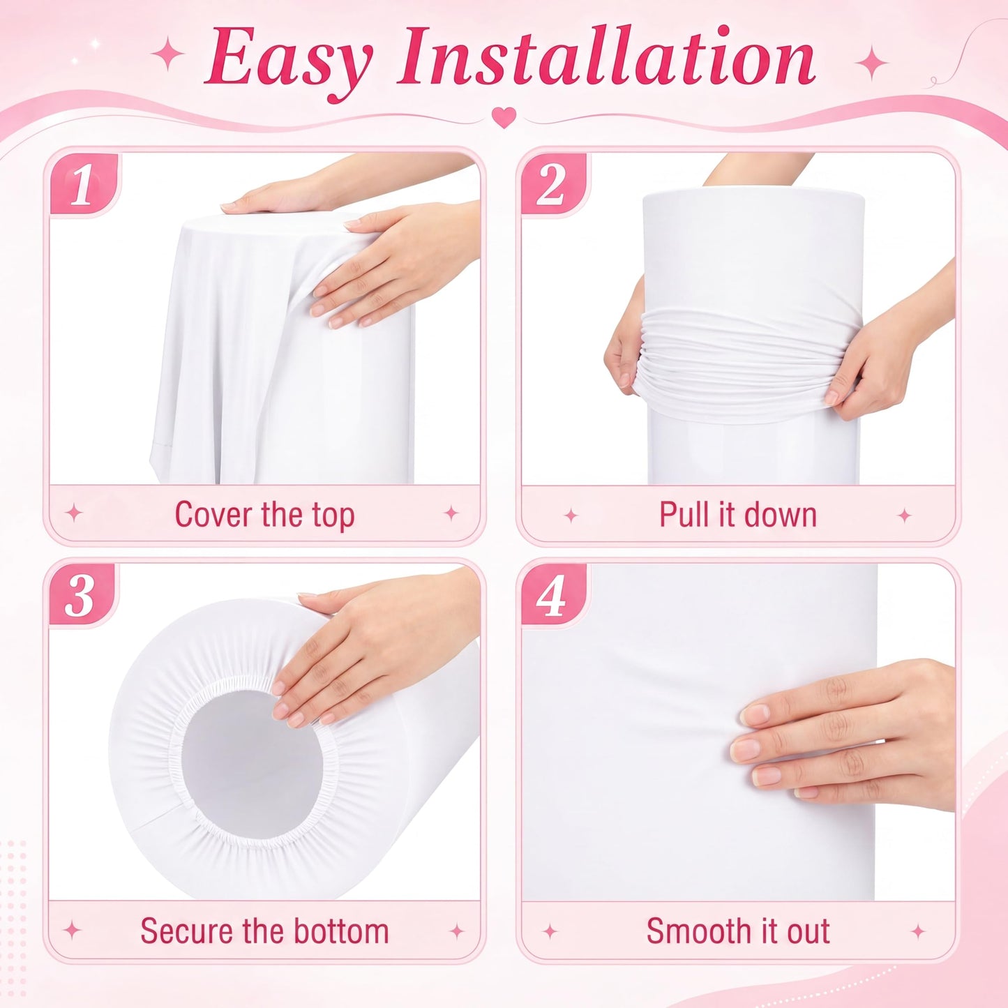 ArtSocket White Cylinder Pedestal Stand Covers Set of 3, 7.2FT Arch Backdrop Stand and White Arch Cover Set, Elastic Spandex Cloth Plinth Pillar Cover for Wedding Birthday Parties Event Decor Props