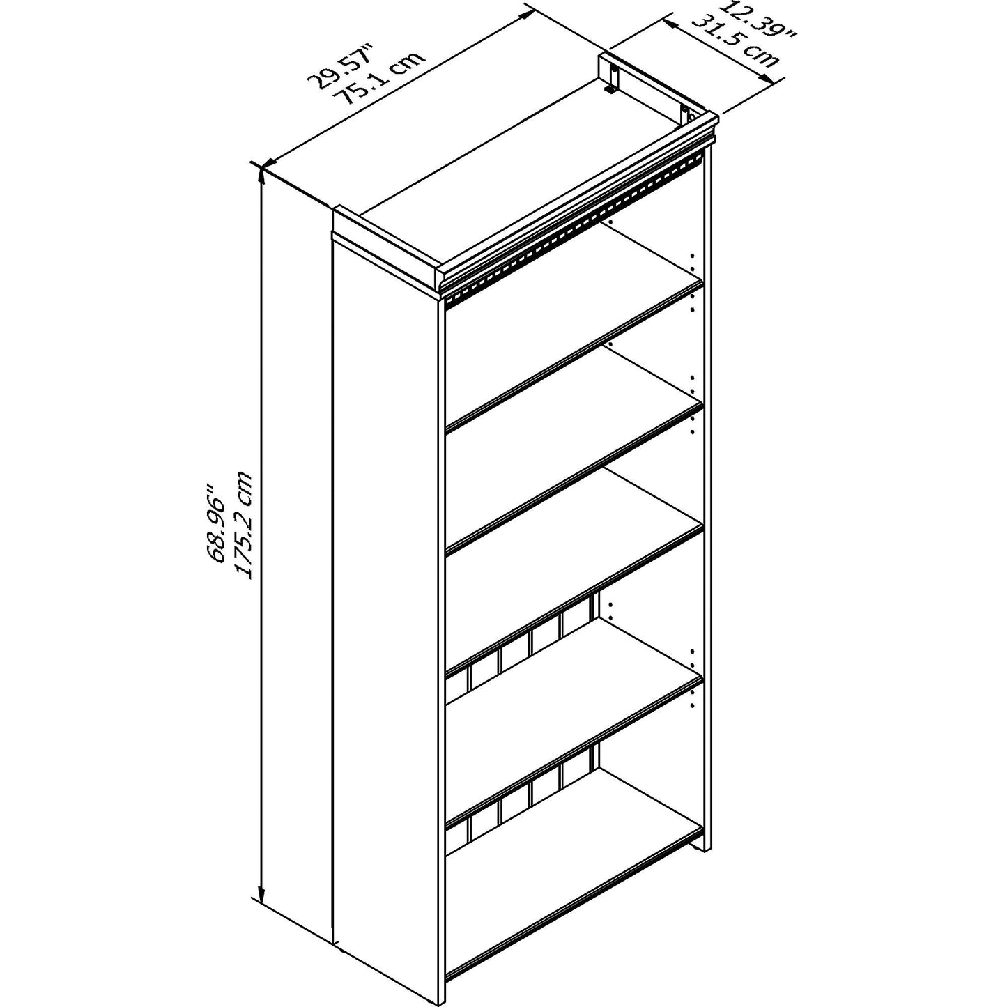Bush Furniture 5 Shelf Bookcase with 3 Adjustable Storage Shelves, Fairview Collection Tall Bookshelf for Office or Home, 30Wx12Dx69H