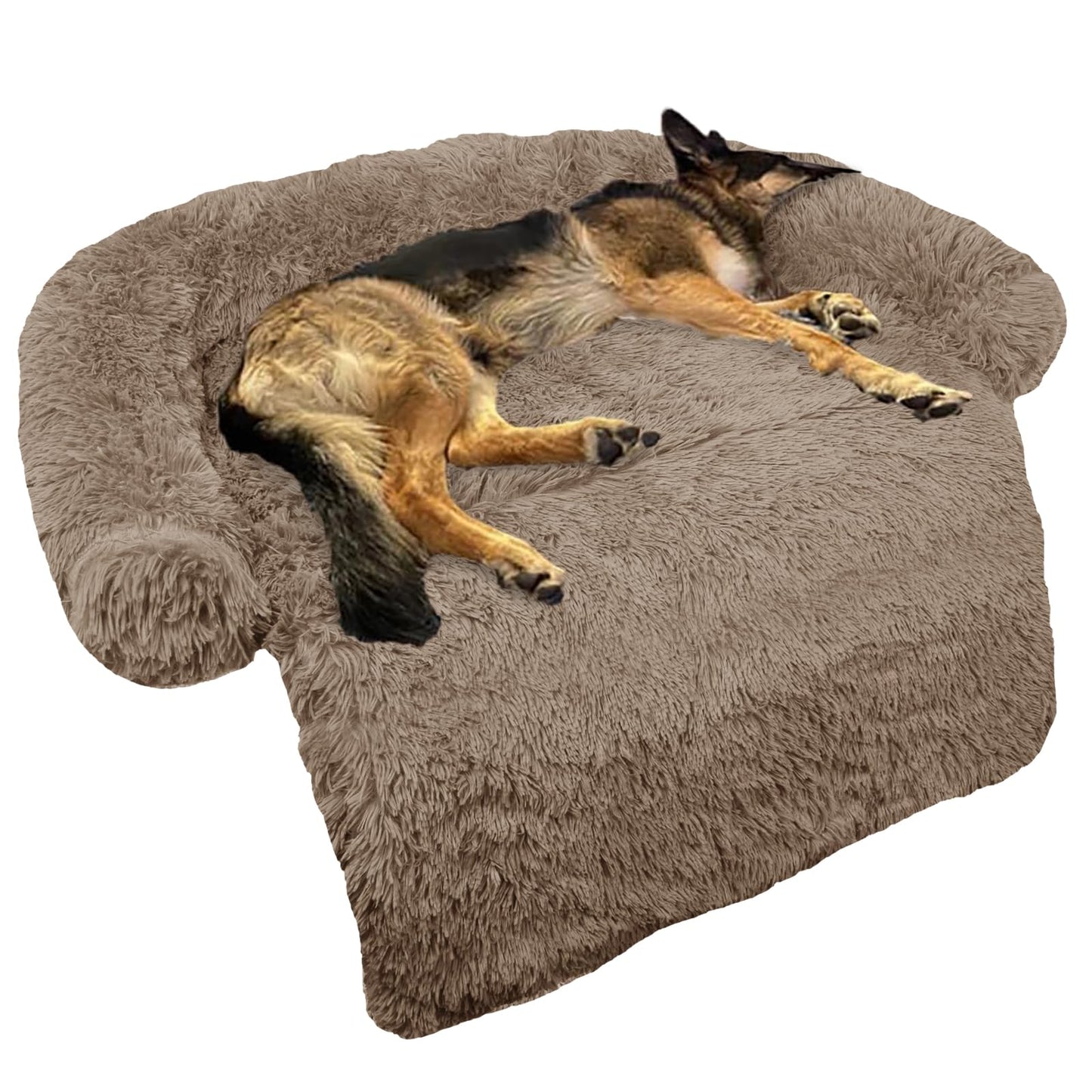 Calming Dog Bed Fluffy Plush Dog Mat for Furniture Protector with Removable Washable Cover for Large Medium Small Dogs and Cats (Large(45x37x6), Camel)