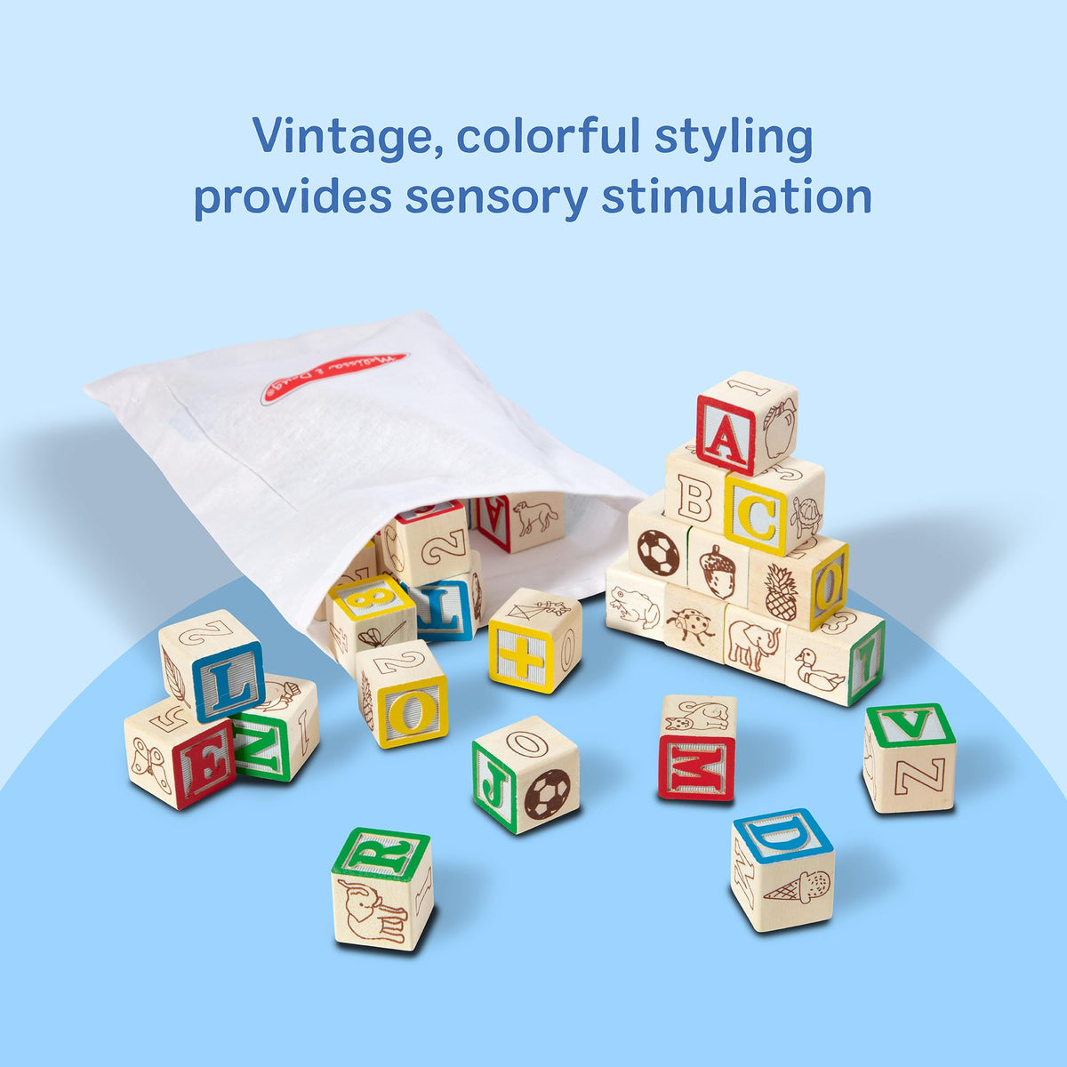 Melissa & Doug Deluxe Wooden ABC/123, 50-Piece Set of Classic Letter & Number Wooden Blocks (1” x 1”) with Storage Pouch, Sorting & Stacking Toys for Kids Ages 2+ (Pack of 12)