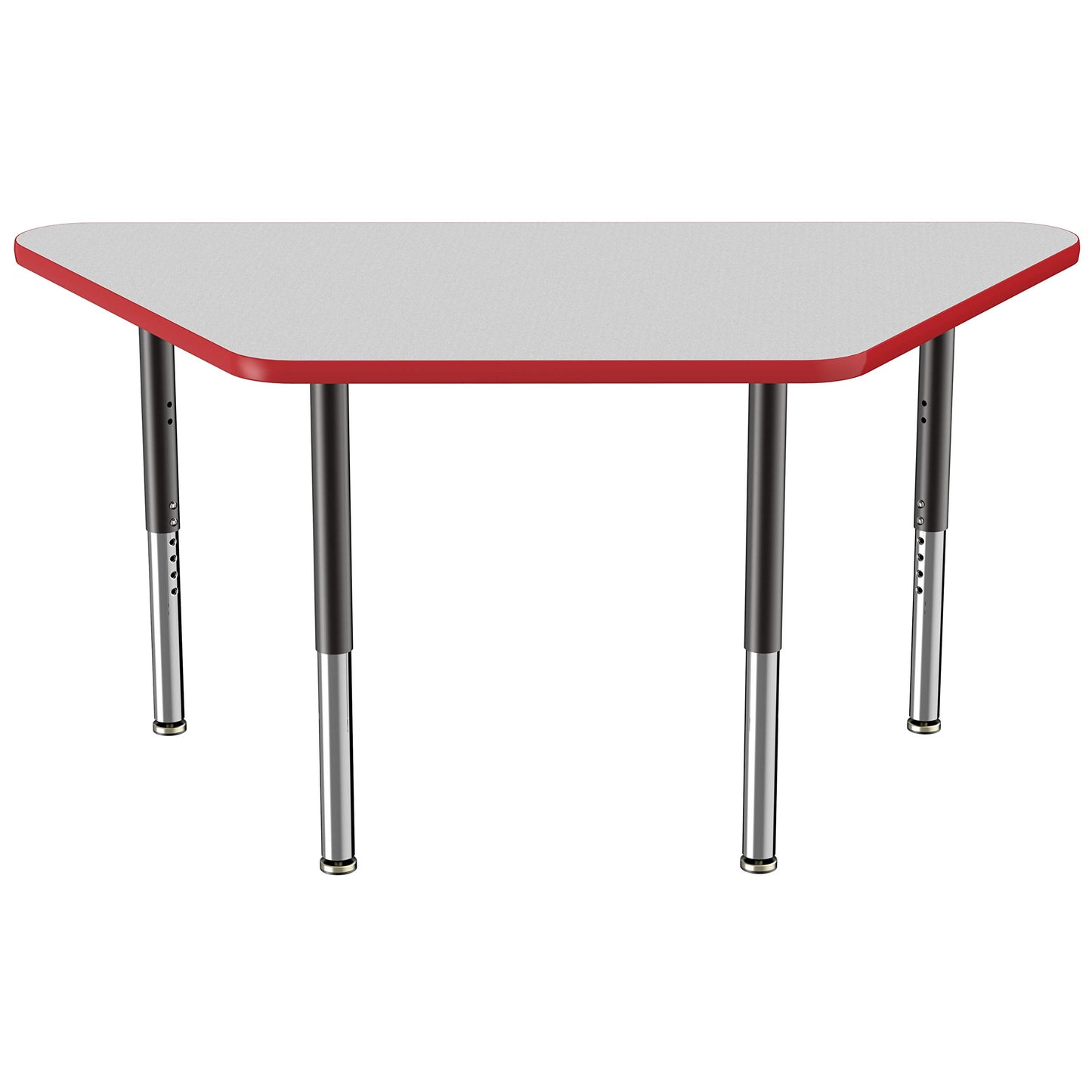 FDP Mobile Trapezoid Activity School and Office Table (30 x 60 inch), Super Legs with Glides and Casters for Collaborative Environments, Adjustable Height 19-30 inches - Gray Top and Red Edge