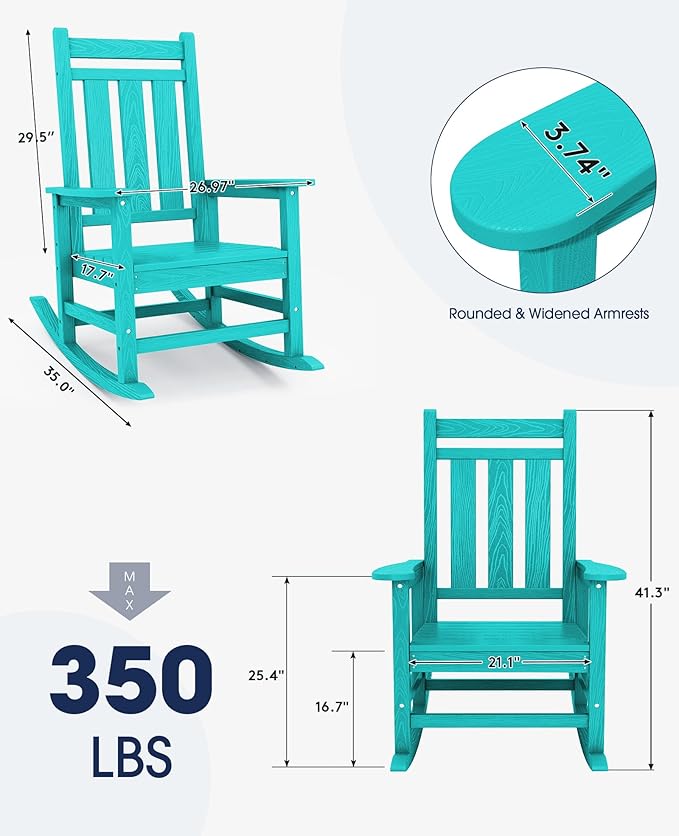 KINGYES Oversized Outdoor Rocking Chair, All-Weather Patio Rocking Chairs