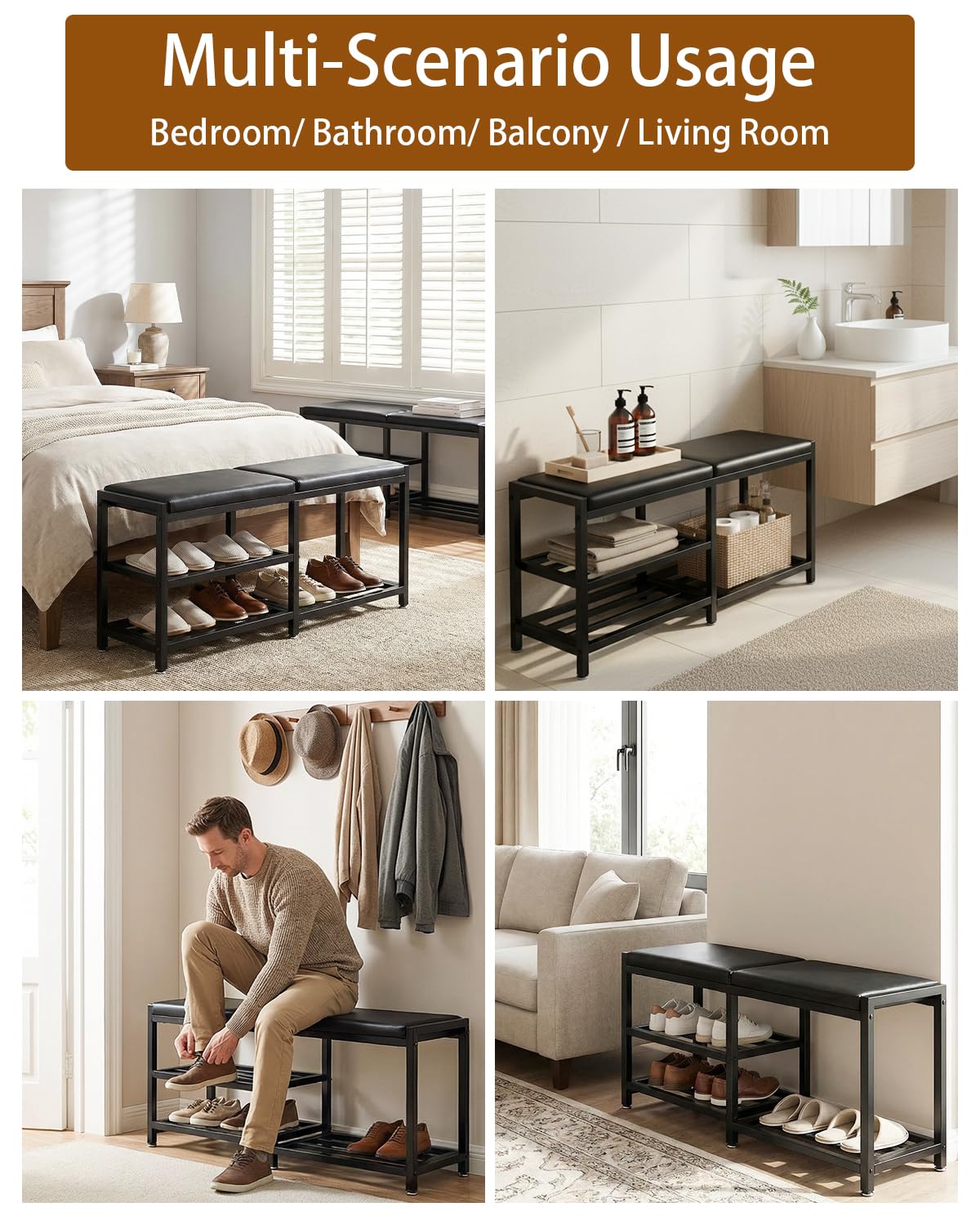 VewePata Shoe Rack Storage Bench for Entryway - Iron Shoe Rack with Bench for Entryway, Front Door Entrances or Bathroom, Space-Saving and Robust, Holds Up to 560 lb