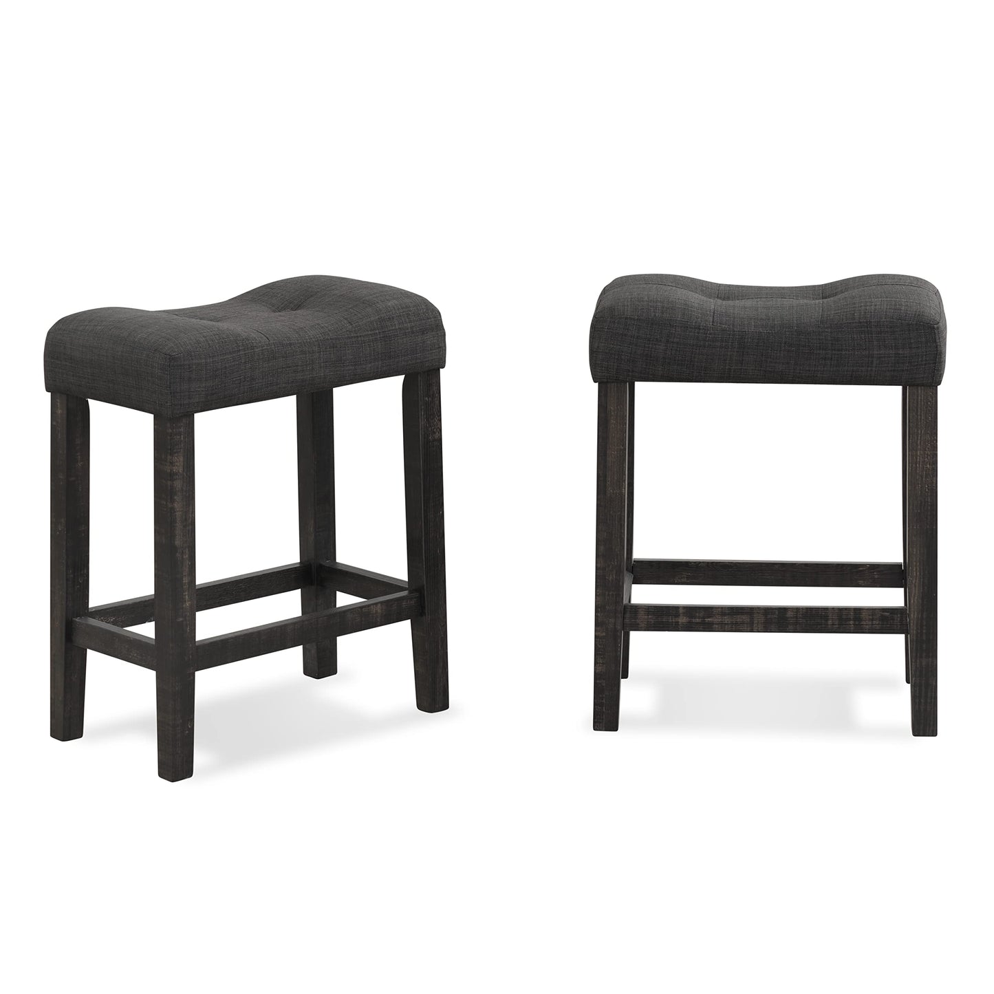 Roundhill Furniture Sora Button Tufted Counter Height Saddle Stools, Set of 2, Gray