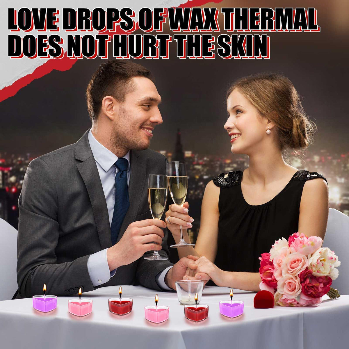Tisancy 6 Pcs Low Temperature Candles, Romantic Valentine's Day Gifts Candles, Body Safe Wax Low Heat Dripping Play Smokeless Unscented Tea Lights for Valentine's Day (Mixing Colors, Heart)