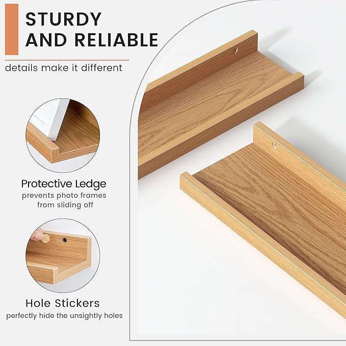 Floating Picture Ledge Shelves Set of 8, 16 Inch Shelves