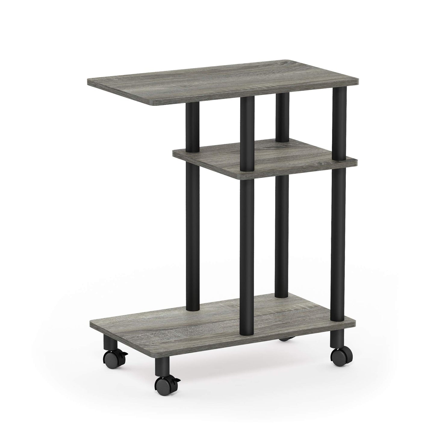 Furinno Turn-N-Tube C Shaped Side Table with Casters, French Oak Grey/Black
