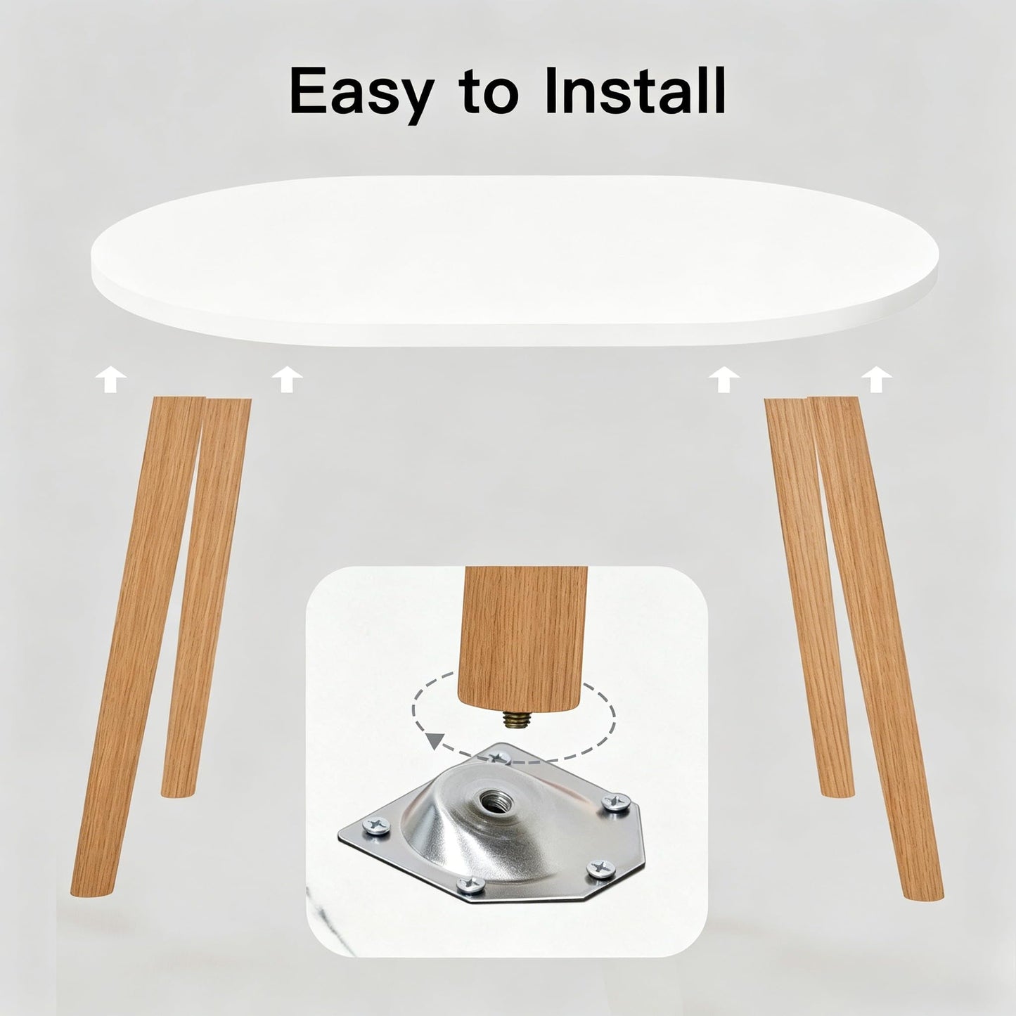 FAMIDGE Coffee Table, 23.6" Small Oval Coffee Tables for Small Space with 4 Solid Wood Leg, Floor Table Desk for Sitting on The Floor, Side Table Japanese Low Table for Living Room Apartment, White