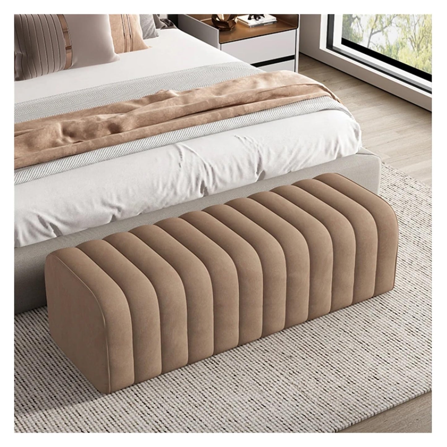 WENWENLEE Foot Stool Velvet Bench Entrance Shoe Bench Hotel Mall Hall Rests Feet Luxury Soft Footrest Room End of Bed Low Stool Furniture for Living Room, Bed(White Length 40CM)