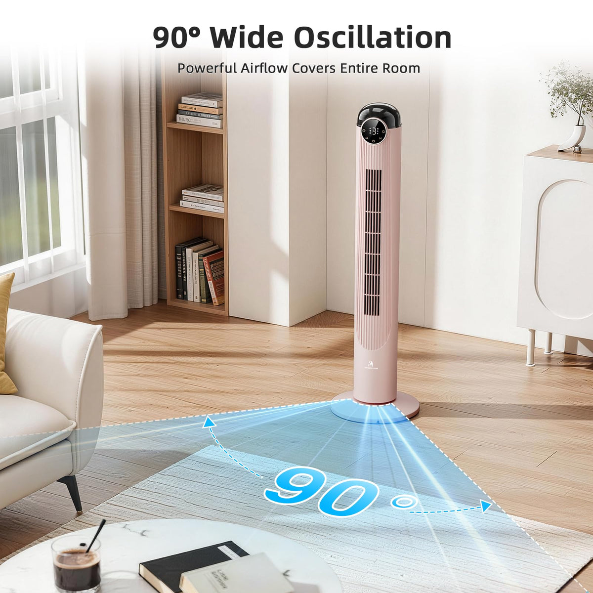 Antarctic Star T42 Tower Fan-42 Inch, Bladeless Oscillating Fan with Remote, 6 Speeds & 4 Modes, LED Display, 9H Timer, Quiet Floor Standing Fan for Bedroom Living Room Office, Pink