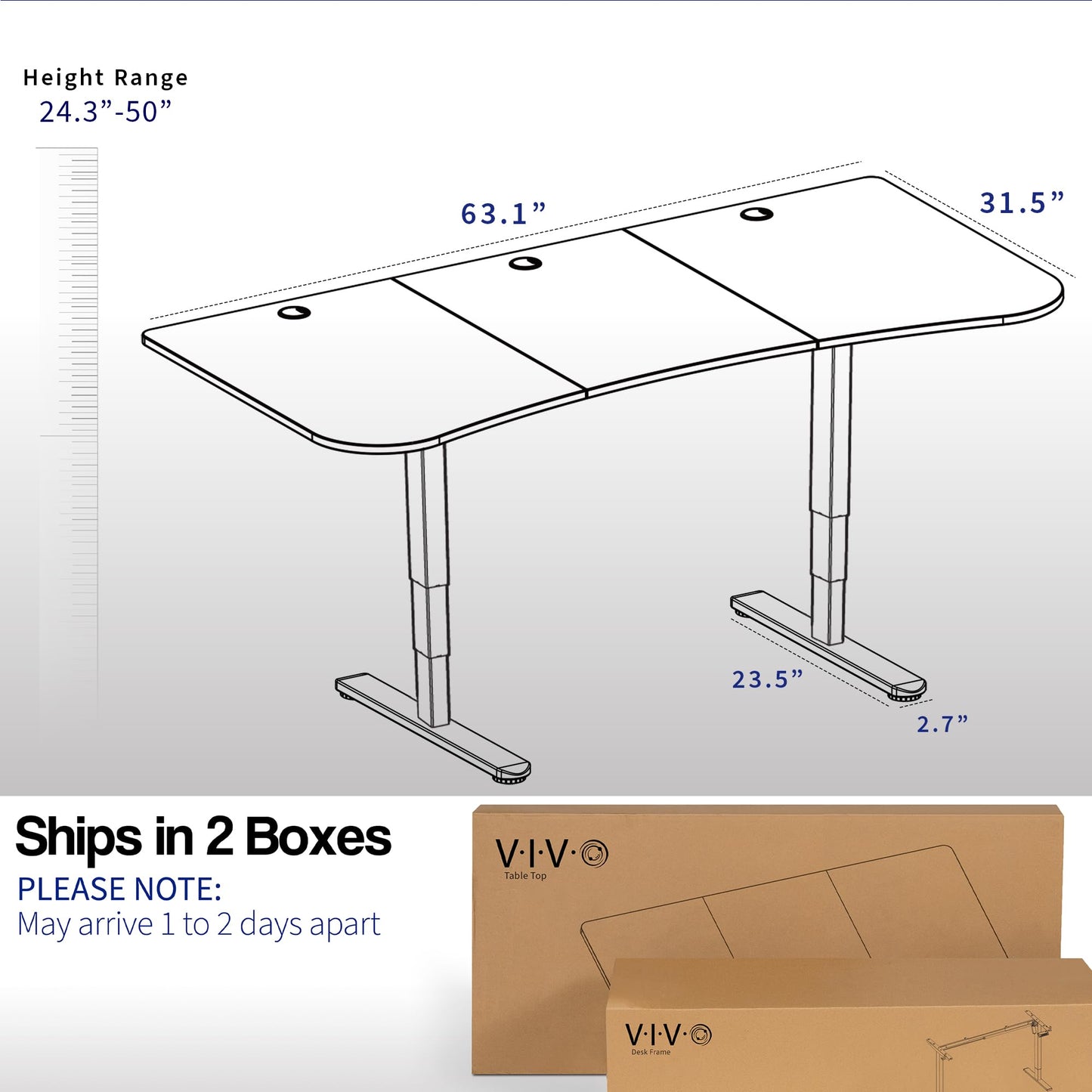 VIVO Electric 63 x 32 in Dual Motor Standing Desk, Memory Height Adjustment, 2B Series, Black Carbon Fiber Top White Frame, DESK-KIT-2W1R