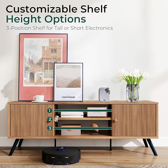 COMHOMA TV Stand for Living Room, Mid Century Modern Entertainment Center for