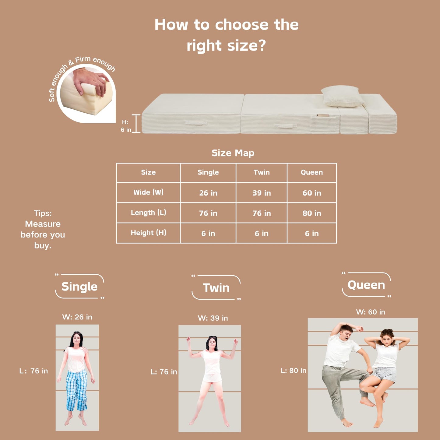 HILERO Folding Sofa Bed, 4 in 1 Convertible Sleeper Chair with Pillow, Single Memory Foam Fold Out Chair Bed, Modern Floor Futon Sofa Couch Mattress for Living Room/Guest/Apartment,Beige