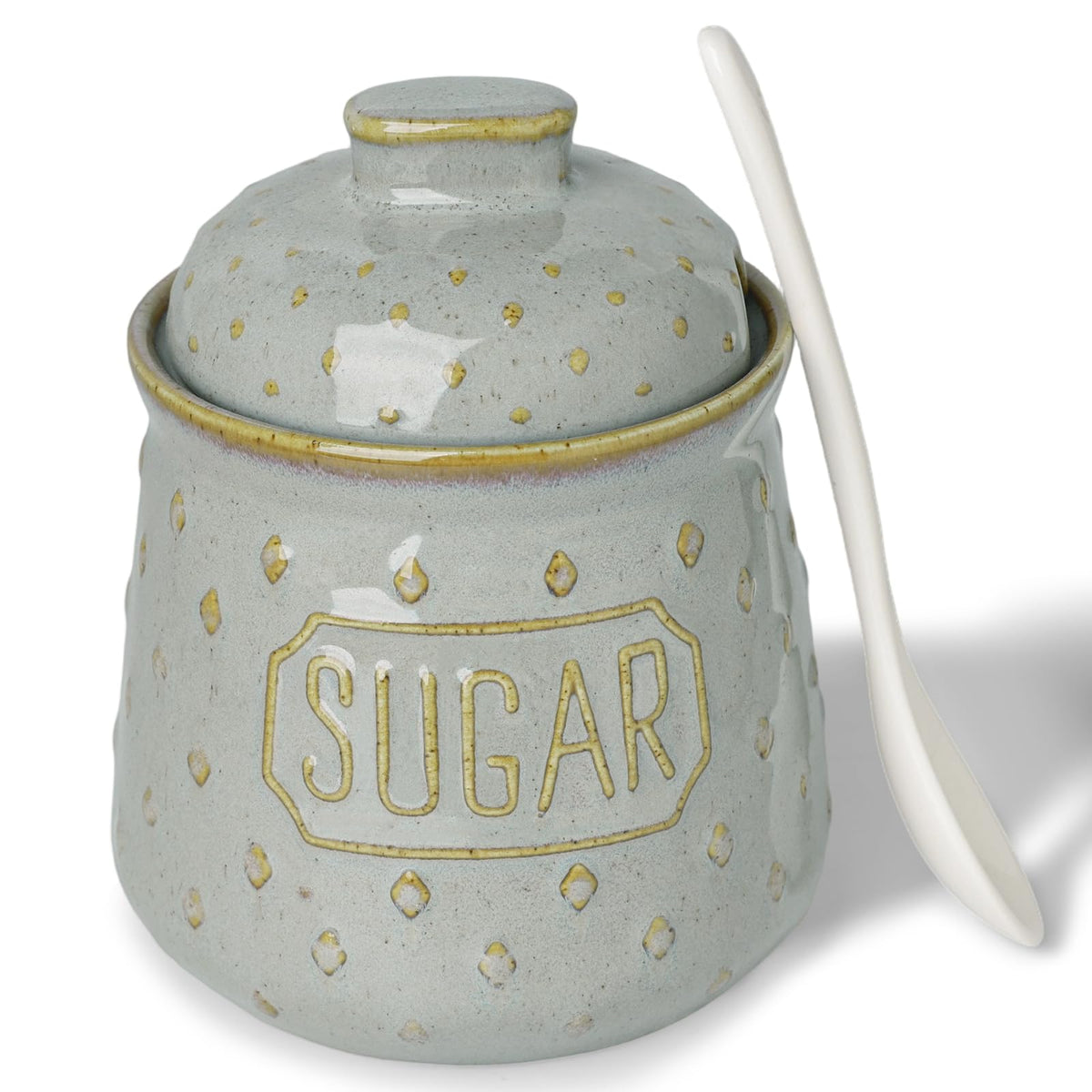 QUXIJA Ceramic Sugar Bowl with Lid and Spoon 10oz, Sugar Container (Vintage Grey)