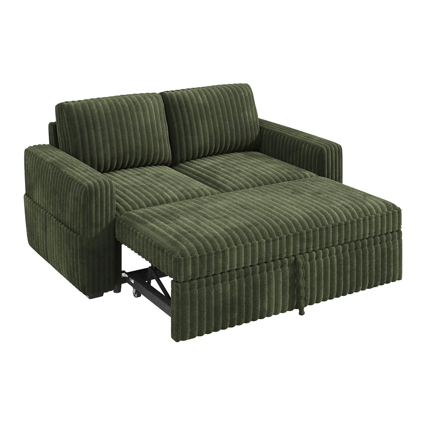 HONBAY Modular Pull Out Sofa Bed,Corduroy Loveseat, Couches for Living Room,Green