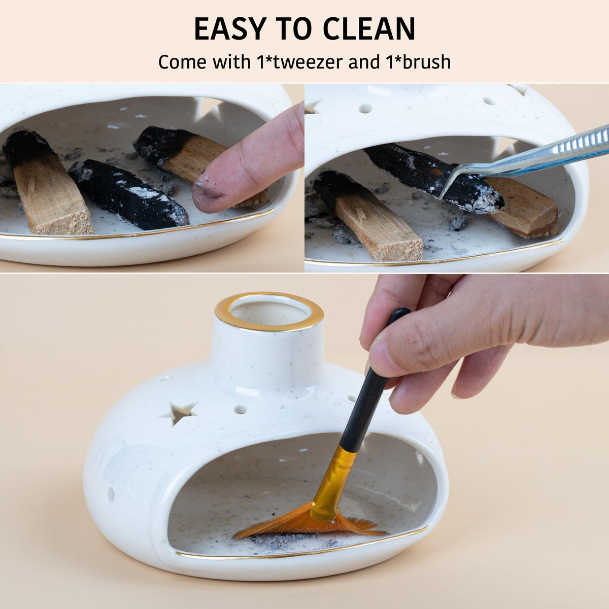 ZenBless 3 in 1 Incense Holder for Palo Santo Sticks Sage Incense, Handcrafted Ceramic Incense Burner Holder Ash Catcher with Chimney, Smudge Bowl for Yoga Meditation Room Home Decor