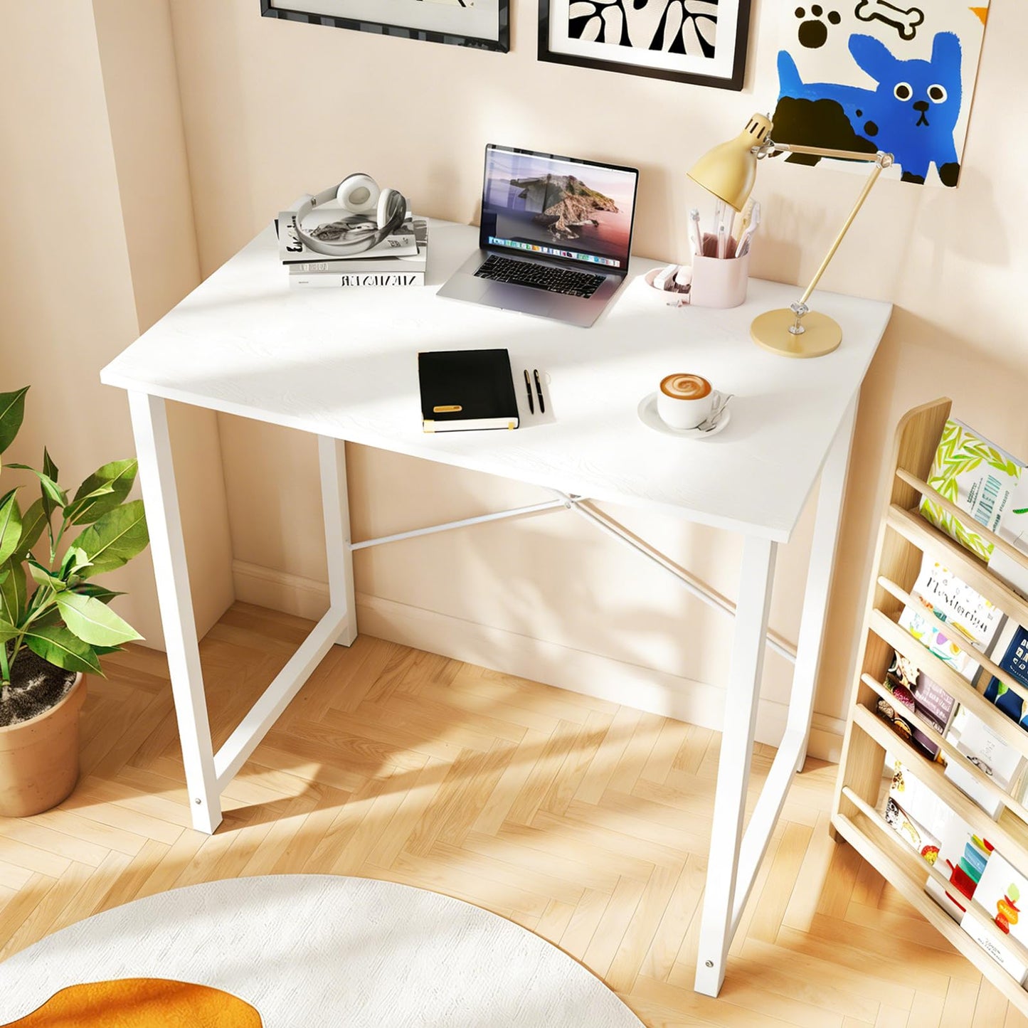 DUMOS 31 Inch Small Computer Desk for Home Office, Modern Study Writing Gaming Work Table Simple Style for Bedroom with X-Shaped ReInchforcement, White