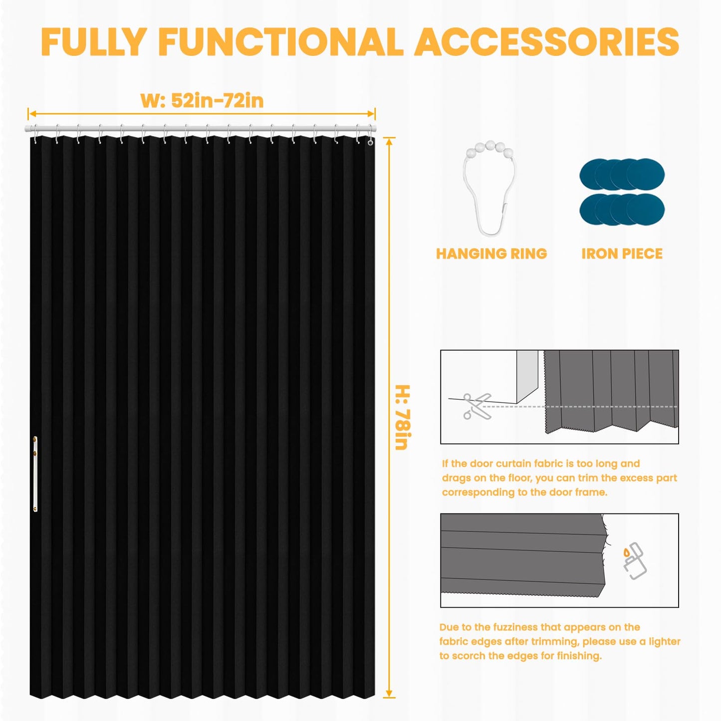AJAZZ 100% Blackout Accordion Door Closet Curtain Door Curtain Invisible Applicable Bedroom Room Living Room Doorway (Black 72" W x 78" L) 1 Panel