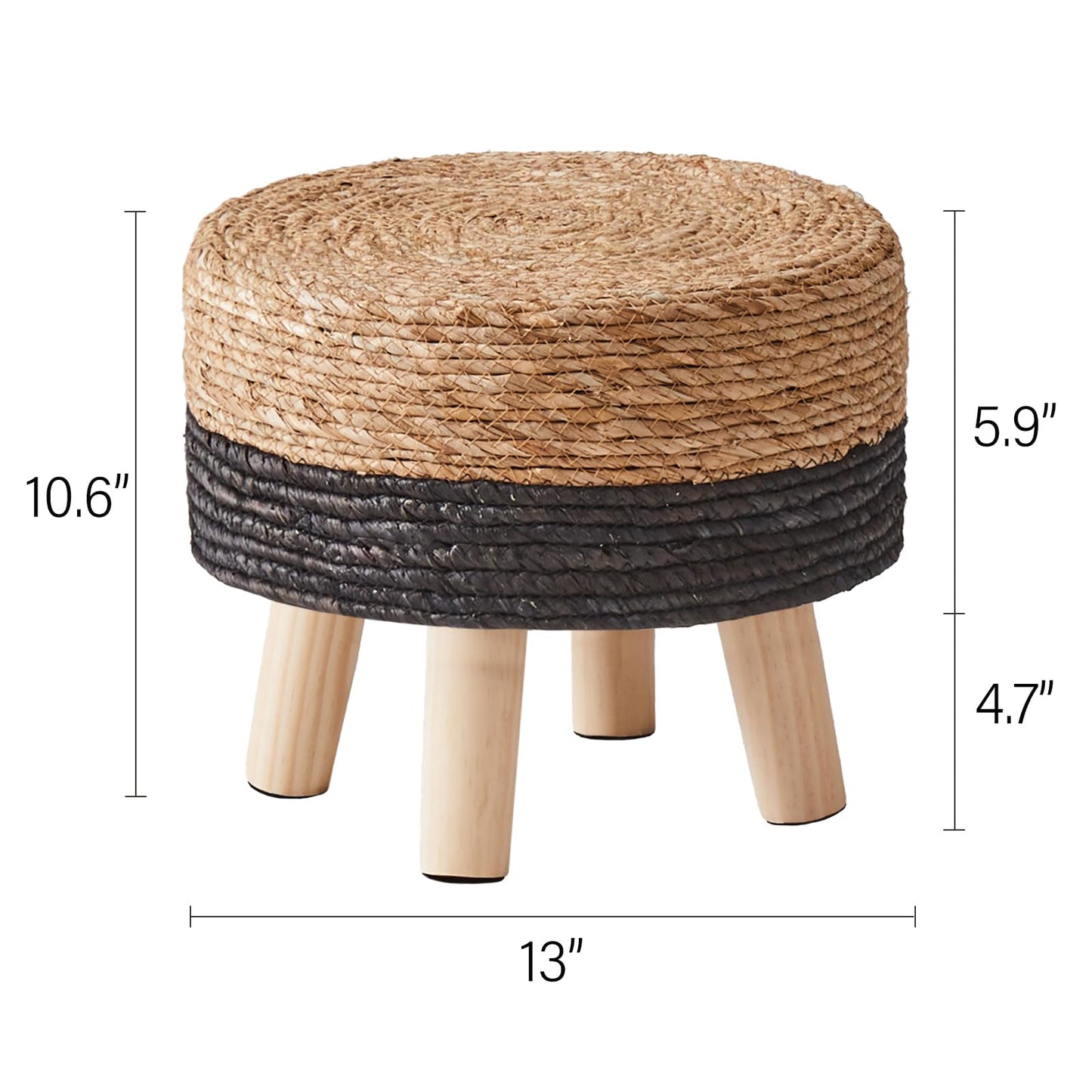 Cpintltr Ottoman Natural Seagrass Footrest Poufs Hand Weave Round Foot Stool for Couch Desk Soft Step Stool Padded Foot Rest with Pine Legs for Living Room Bedroom Natural/Black