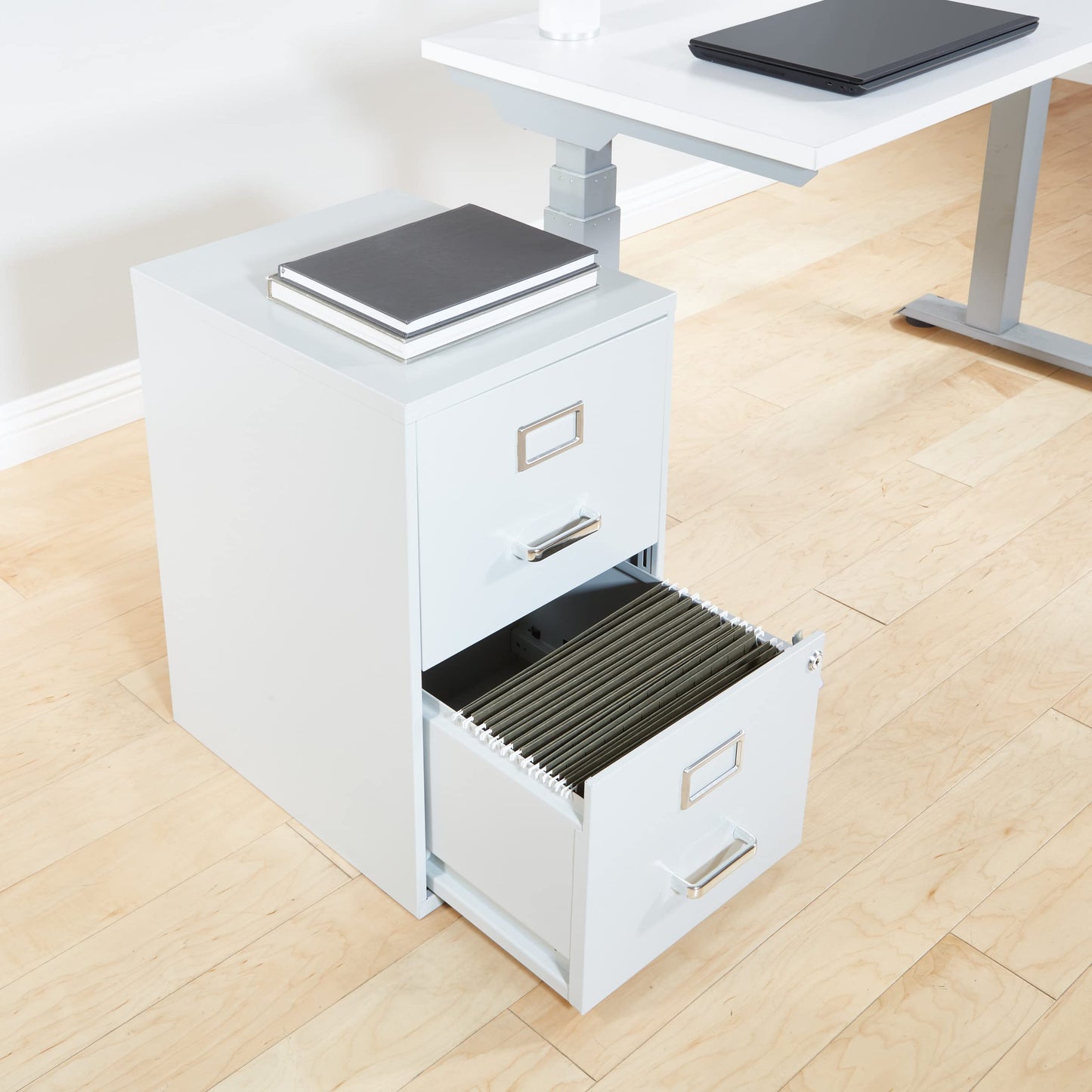 OSP Home Furnishings 2 Drawer Locking Metal File Cabinet, Grey