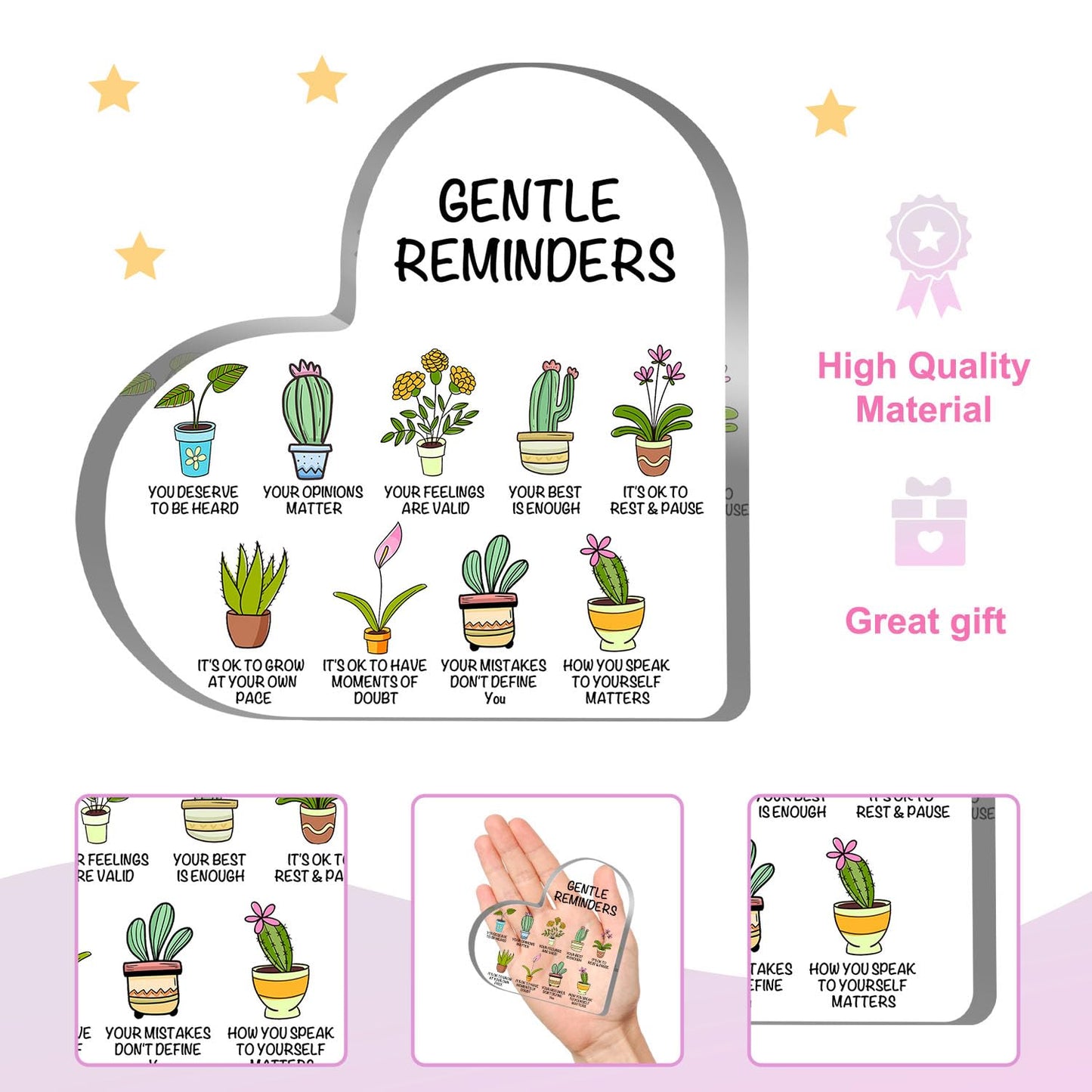 Gentle Reminders Decor, Positive Affirmations Desktop Art Decorations for Home Therapy Office School Counselling Office Mental Health Awareness Gifts