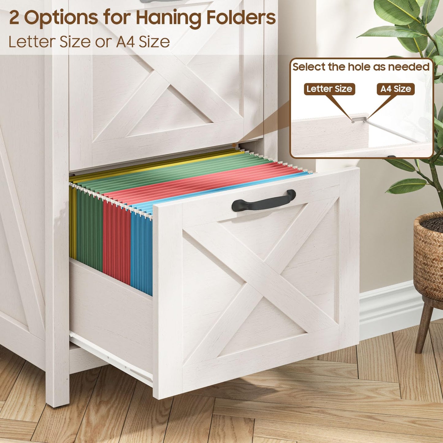 Halitaa 2 Drawer Small File Cabinet, Farmhouse Vertical Filing Cabinet Fits Letter and A4 Size, Under Desk Wooden File Cabinets for Home Office, Printer Stand, White and Black