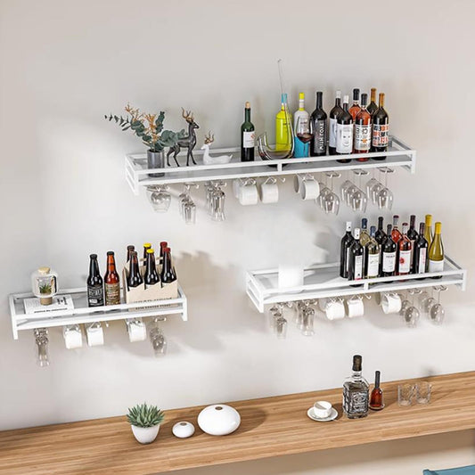 LWJQRSP Heavy-Duty Glass Wine Rack Support 60/80/100cm Hanging Wine Glass Holder Floating Wall Wine Storage Black/White/Gold Screw Installation High Load Capacity for Cafe Bar Restaurant