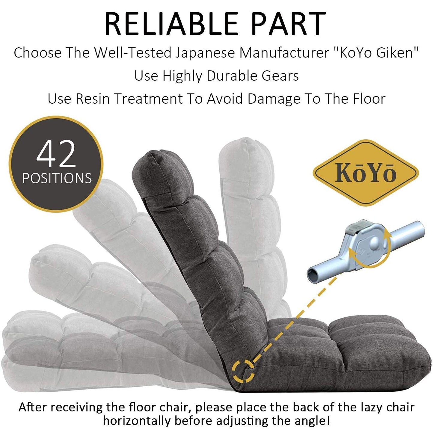 FLOGUOR Floor Chair Floor Lounger Chair 42-Position Recliner Adjustable Foldable Video Gaming Meditating, Reading, Padded Comfortable Seat, Indoors (Grey) 8812GR