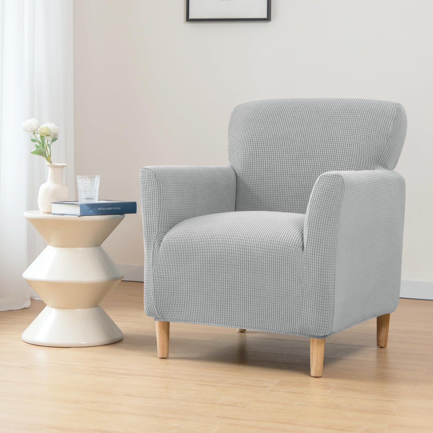 ele ELEOPTION Armchair Slipcovers Chair Covers with Arms Stretch for Living Room Office Club Chair Cover Furniture Protector Light Gray