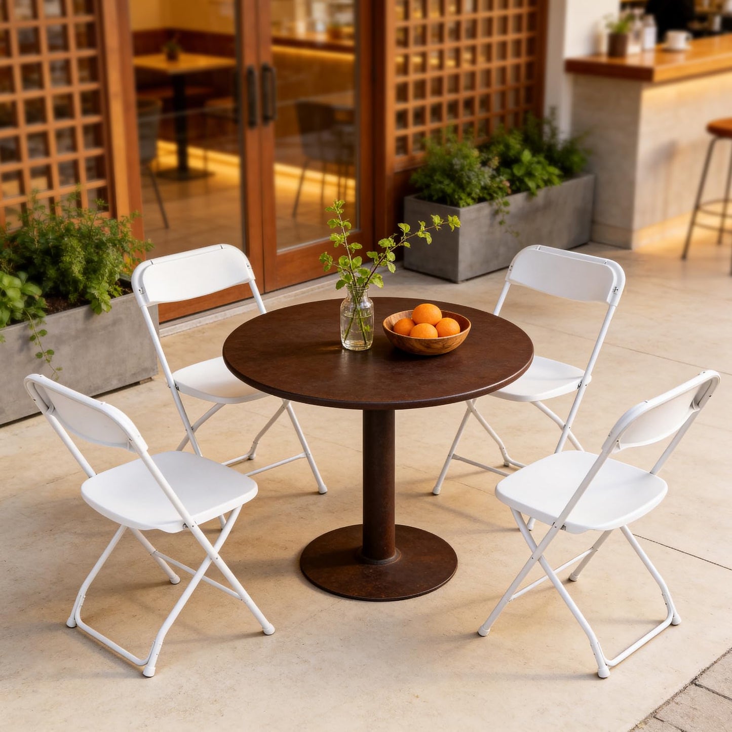 MAKE CHANGES White Folding Chairs 6 Pack, Plastic Folding Chairs for Outside, Heavy Duty Foldable Chairs, Sturdy Metal Folding Chairs, 350 lbs Capacity, for Patio, Garden, Party