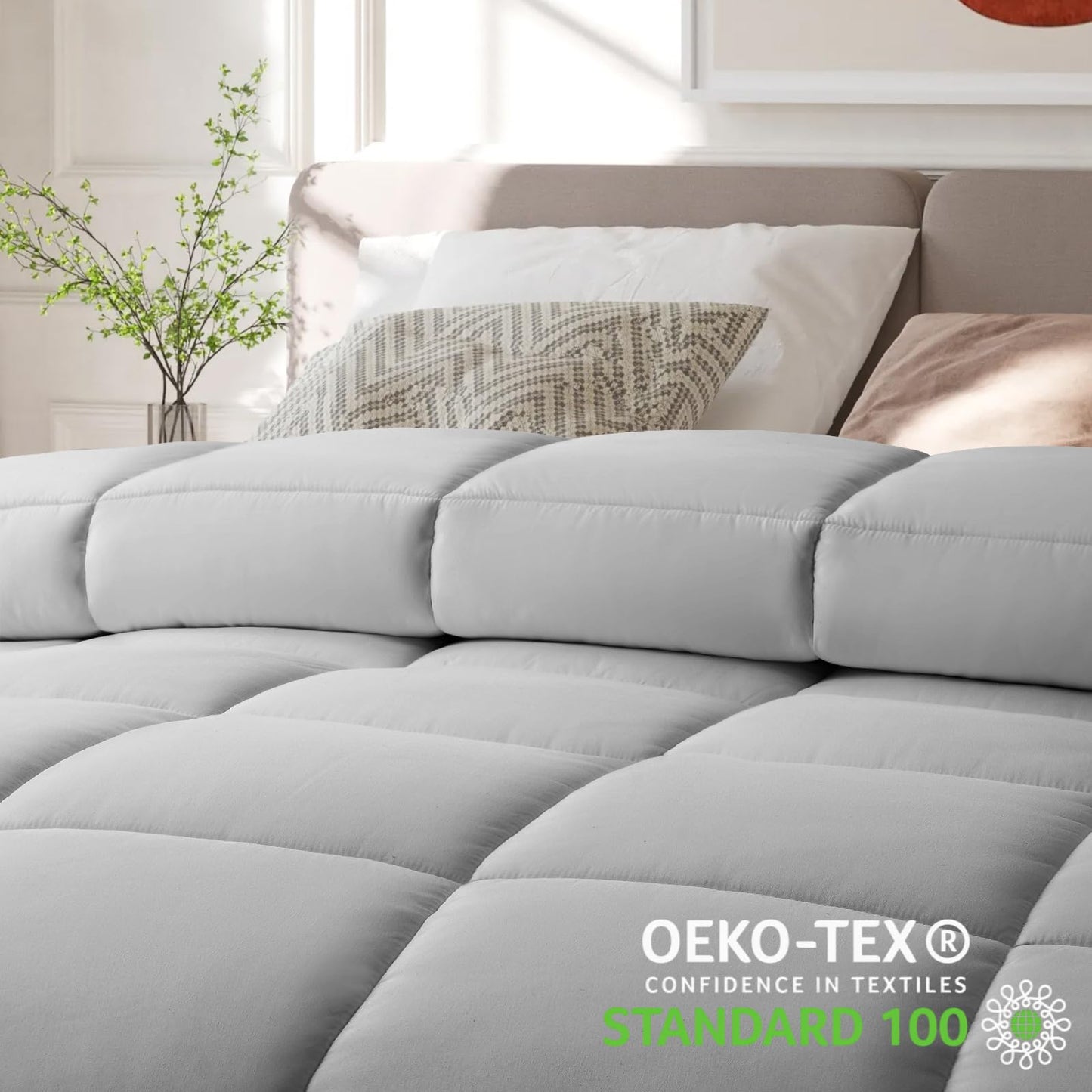 COHOME Quilted King Size Comforter - All-Season Down Alternative Duvet Insert - Luxury Hotel Warm Comforter with Anti-Clump Tech & 8 Tabs - Reversible - Breathable - Light Grey(90"x102")