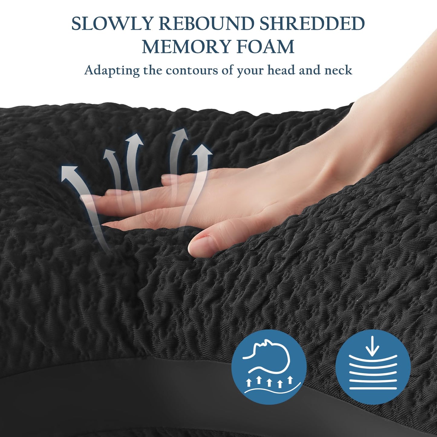 Luxe Linen Side Sleeper Pillow for Neck & Shoulder Comfort, Cooling Cervical Contour Gusseted Pillow for Hot Sleepers, Adjustable Luxury Shredded Memory Foam, Washable Cover, Black Standard Size