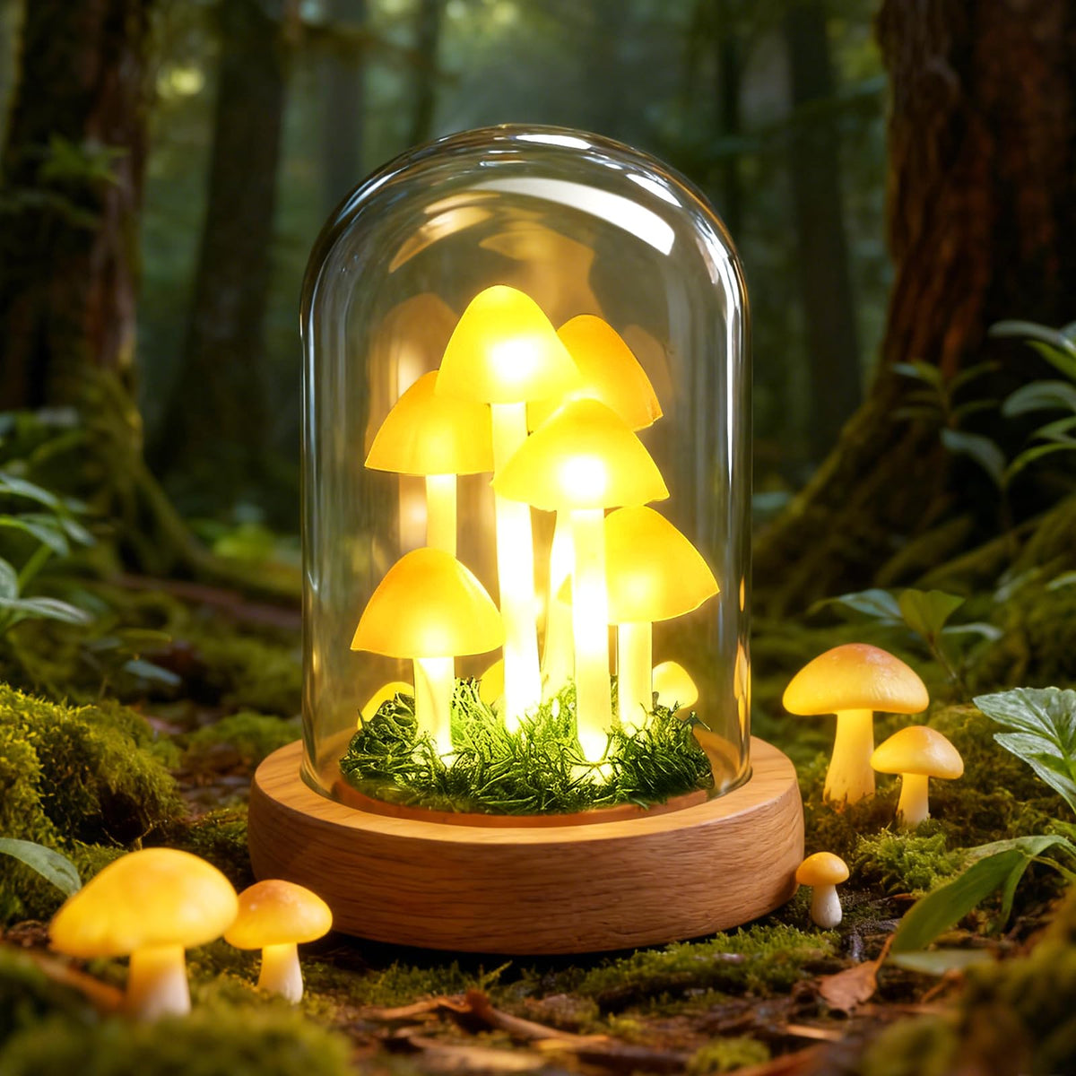 Kiinfendly Decorative Mushroom Lamp with Glass Dome, Warm LED Night Light for Bedroom & Living Room, Unique Mushroom Gifts for Women, Christmas & Birthday Decor