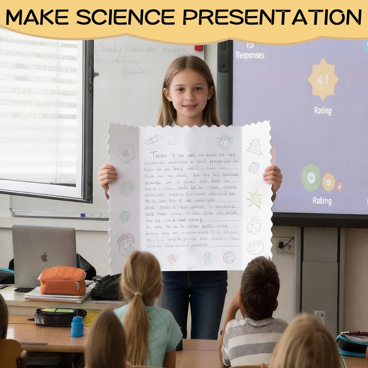 6 Pack 24" x 36" White Trifold Poster Board Bulk, Corrugated Foldable Tri-fold Display Board for Science Fair, School Projects, Presentations, Art, Business & Classroom Supplies