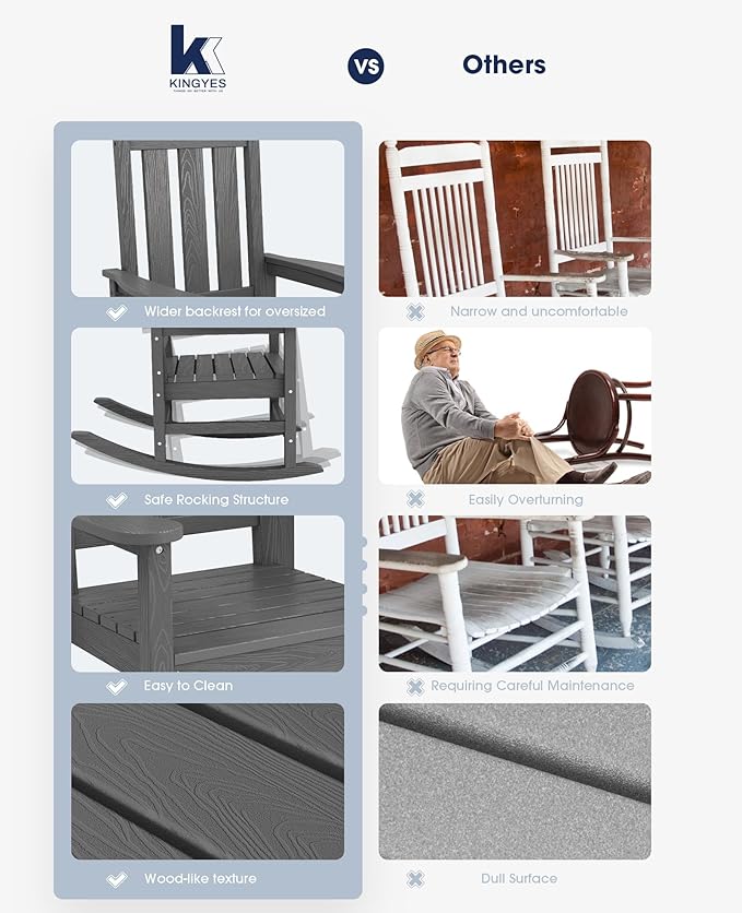 KINGYES Oversized Outdoor Rocking Chair Set of 4, All-Weather Patio Rocking