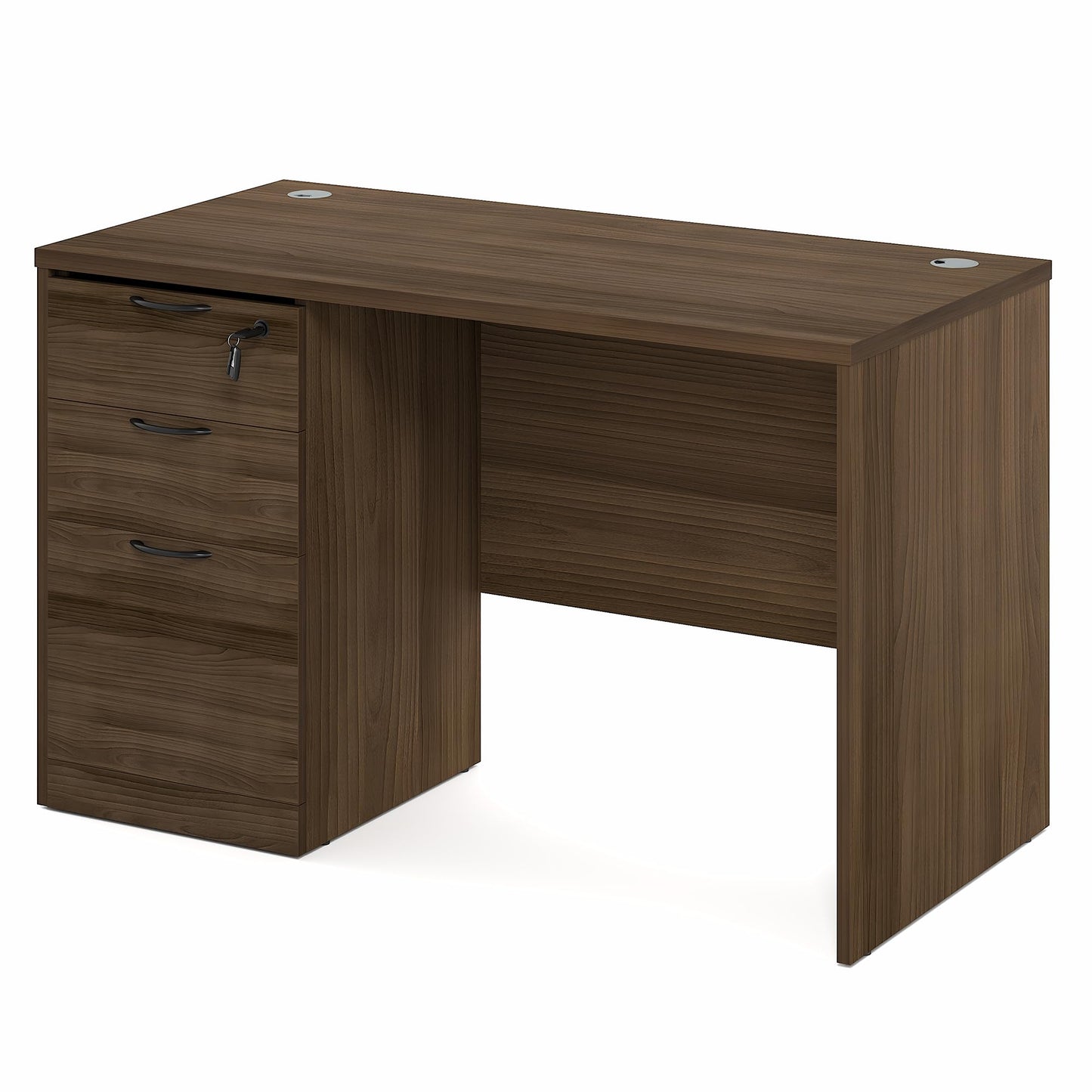 Furinno Roger 47 Inch Executive Desk with File Cabinet, Home Office Desk with 3-Drawer Fixed Pedestal Filing Cabinet, Desk Cord Grommet, for Home Office, Modern Walnut
