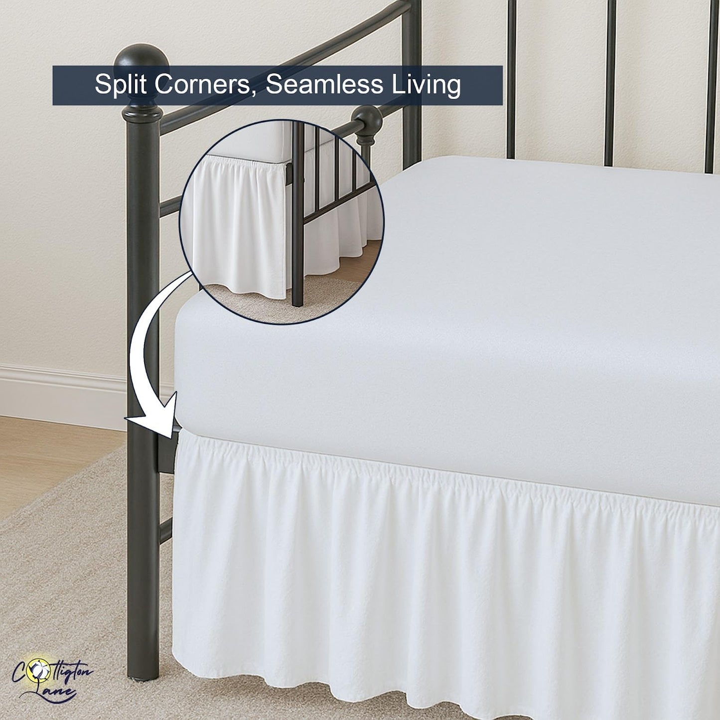 Cottington Lane Daybed Skirt with Split Corners Twin Size Gather Dust Ruffle Bedskirt 14 Inch Drop, Premium Hotel Quality Brushed Microfiber, Classic Platform Fit, White