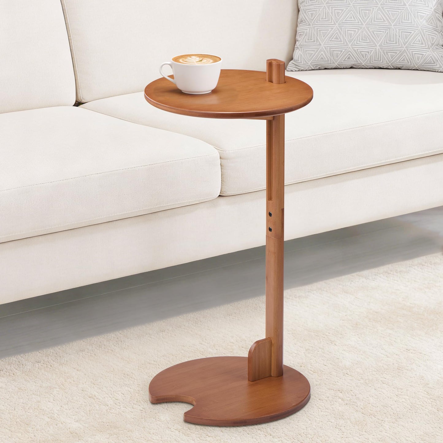 VELOHEIM Bamboo C Shaped Side End Table 18–26" Height Adjustable for Sofa