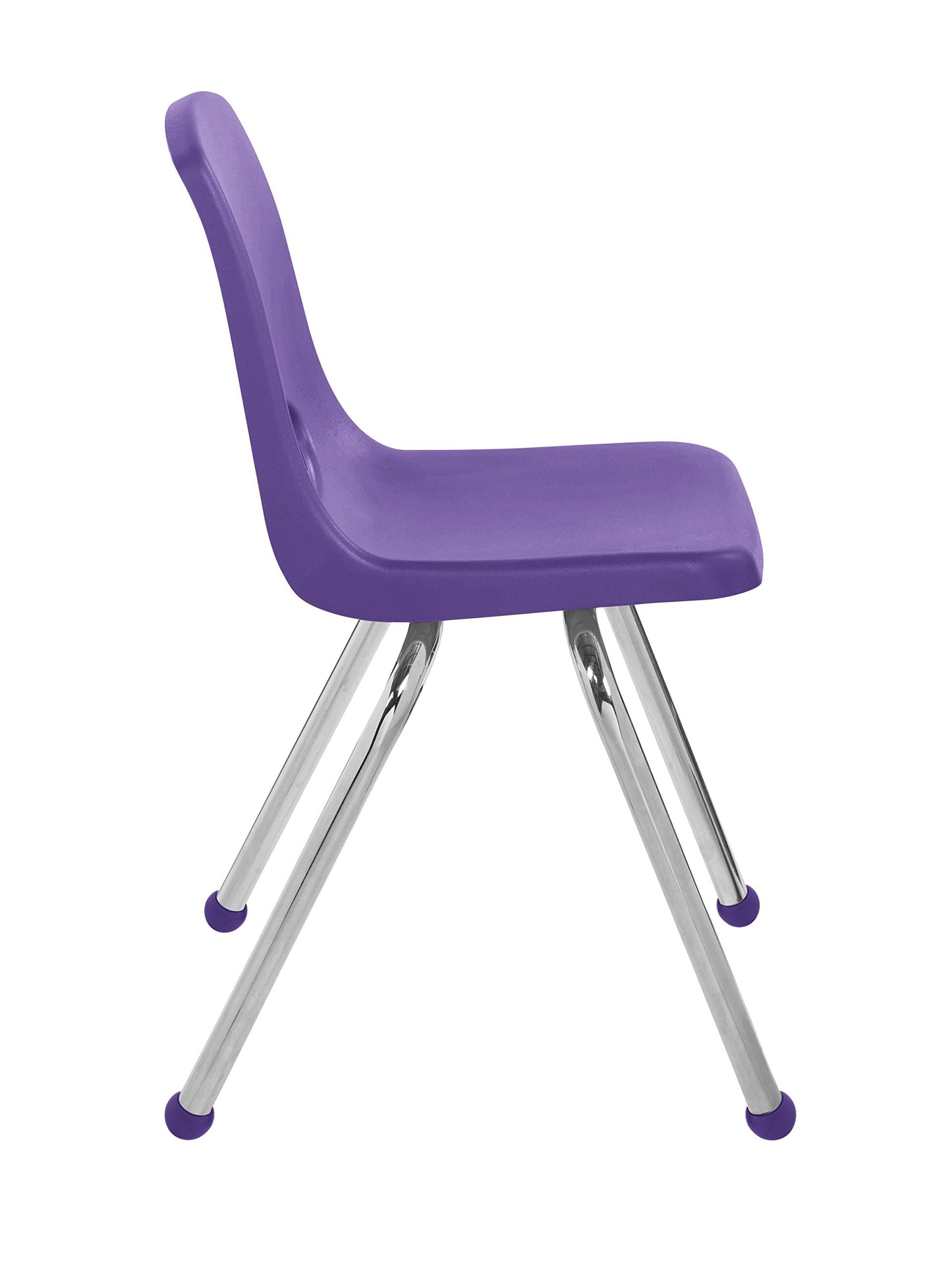 FDP 16" School Stack Chair, Stacking Student Seat with Chromed Steel Legs and Ball Glides for in-Home Learning or Classroom - Purple (4-Pack), 10382-PU