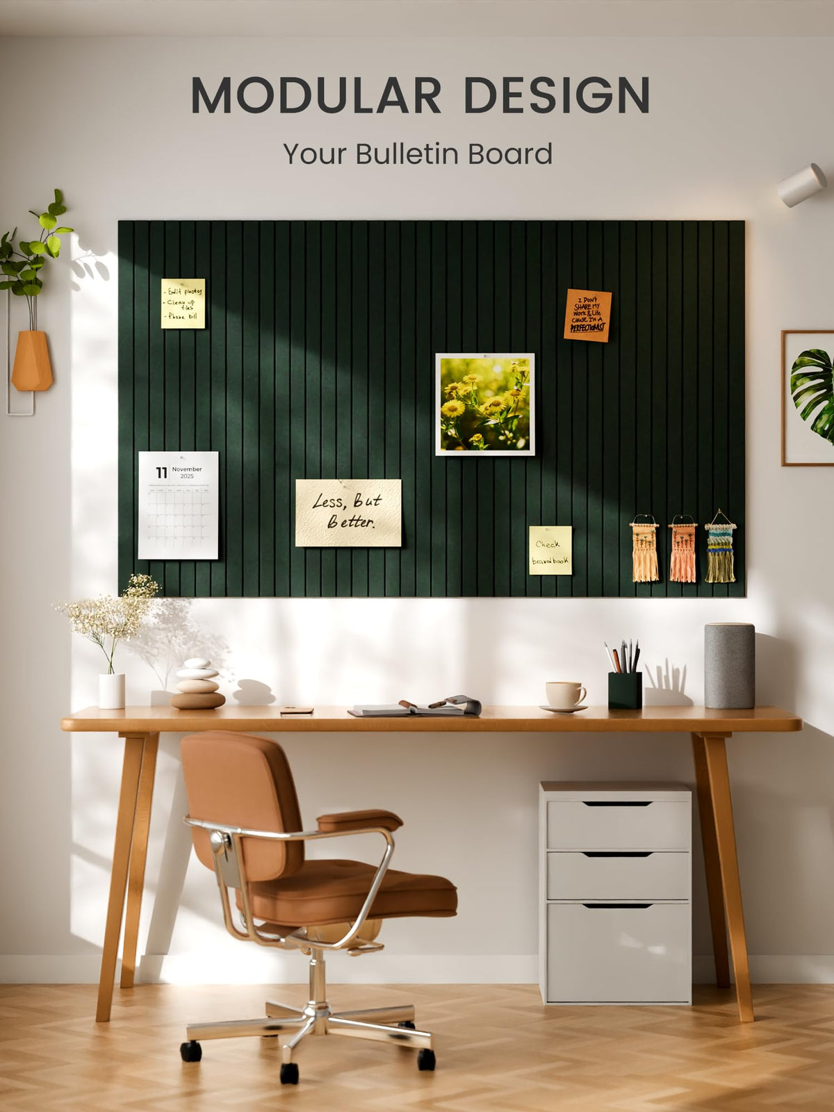 Bumusty Large Cork Board Alternative-48 x 36" Felt Bulletin Board Tiles, with 30 Pushpins, 70 Adhesive Tabs, Fine-Stripe 12-Pack, Cork Boards for Office Push Pin Board Felt Board-Pine Green