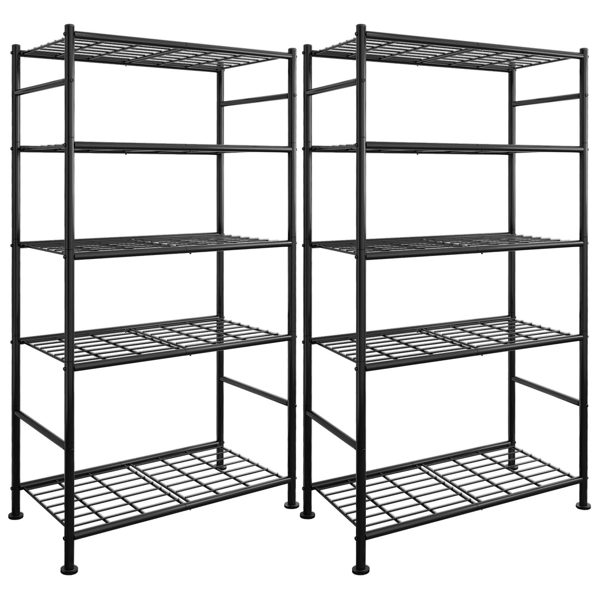 Sakugi Storage Racks - 2 Pack, 5-Tier Freestanding Steel Shelving Units with Reinforced Frame, Adjustable Garage Organization Shelves for Warehouse, Basement, Workshop, 33.5" x 12.6" x 72", Black