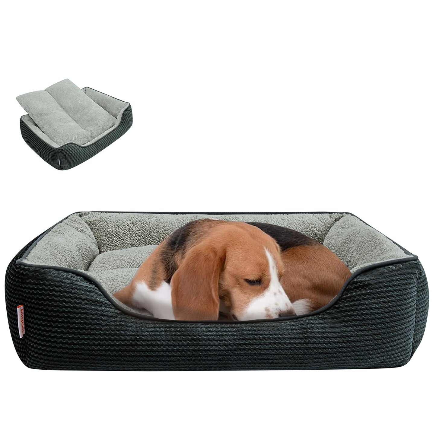 Miguel Dog & Cat Bed with Removable Cushion/Pillow - Washable, Anti-Slip, Dark Gray, 30 Inch Rectangle for Medium/Small Dogs & Cats