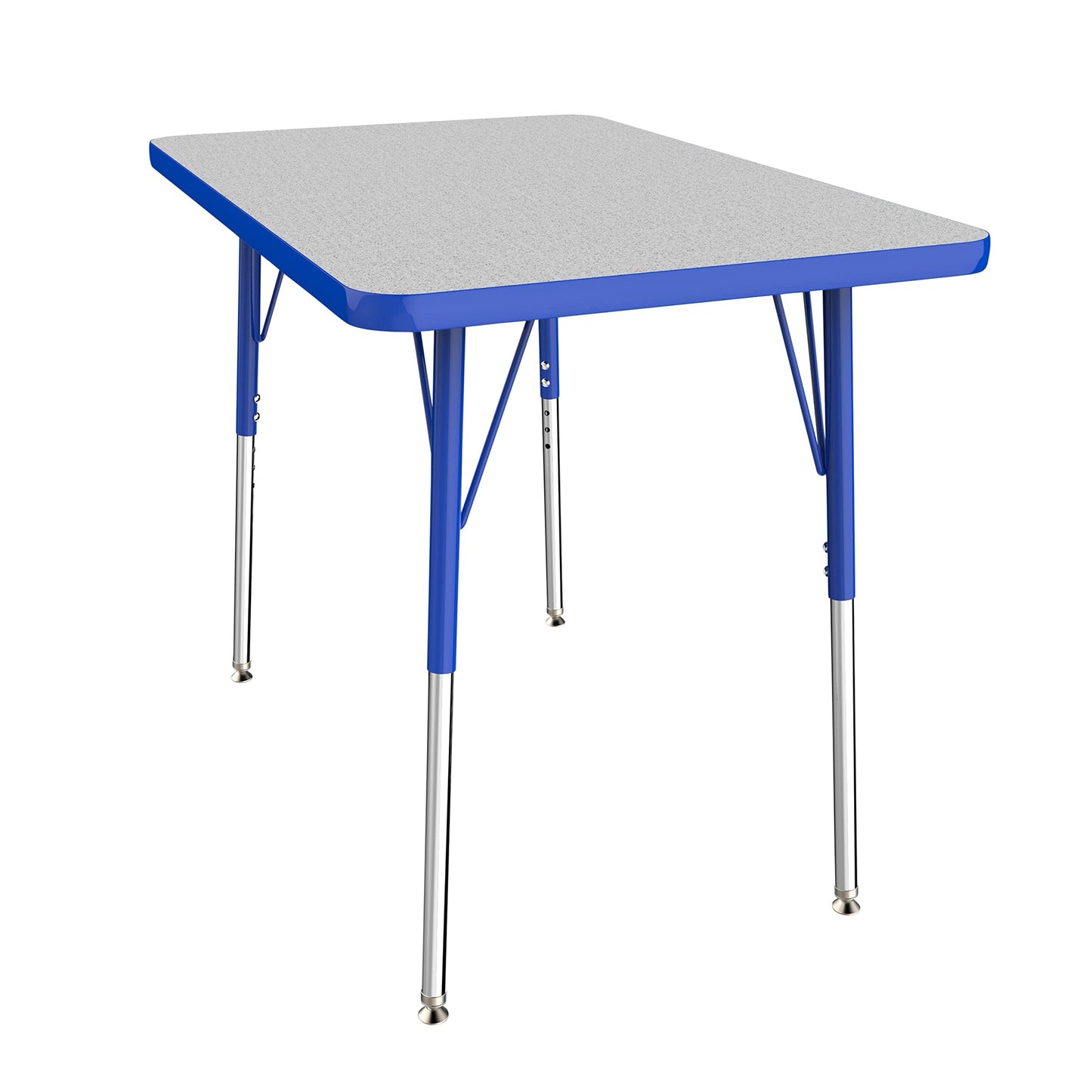 FDP Rectangle Activity School and Office Table (24 x 36 inch), Standard Legs with Swivel Glides, Adjustable Height 19-30 inches Quick Ship Single Box - Gray Top and Blue Edge