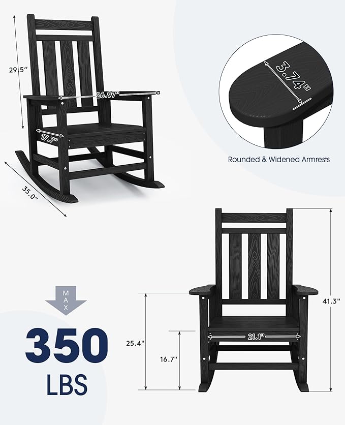 KINGYES Oversized Outdoor Rocking Chair, All-Weather Patio Rocking Chairs