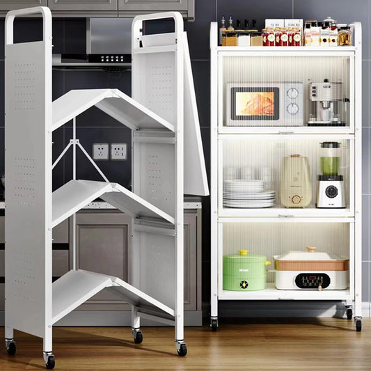 4-Tier Microwave Stand Kitchen Storage Cabinet - White Bakers Rack with Transparent Flip Switch Door, Ideal for Kitchen Hutch, Home Office, Pantry Organization (Size: 60cm/24in)